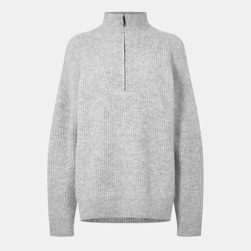 Image of Jack Wills High Neck Zip Knitted Jumper Grey Marl female 10 (S)