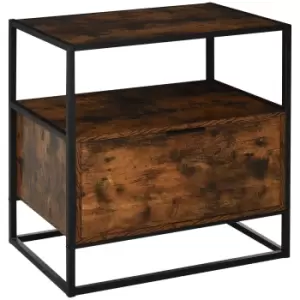 image of Industrial-Style Side Table w/ Drawer Open Shelf Steel Frame