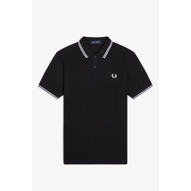 Image of Fred Perry Short Sleeve Twin Tipped Polo Shirt Black/White 350 male S
