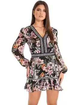 Image of Guess Ls Elana Dress - Dark Floral, Multi, Size S, Women