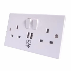 Image of Group Gear 2.4A 2 way UK Power Socket With USB Charging Plate Outlet