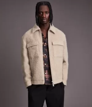 Image of AllSaints Mens Bobby Wool Jacket, Light Stone, Size: L