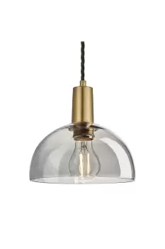 Image of Sleek Tinted Glass Dome Pendant, 8 Inch, Smoke Grey , Brass Holder