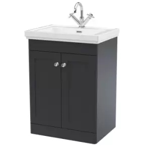 image of Nuie Classique 600mm Floor Standing 2-door Unit & Basin 1 Tap Hole - Satin Anthracite