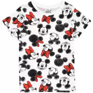 Image of Disney Girls Mickey & Minnie Mouse All-Over Print T-Shirt (11-12 Years) (White/Black/Red)