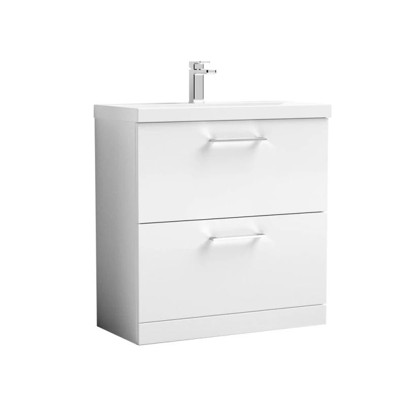 Image of Balterley Modern Bathroom 2 Drawer Floor Standing Vanity Unit & Rectangular Mid-Edge Basin, Gloss White, 800 mm in White White Unisex