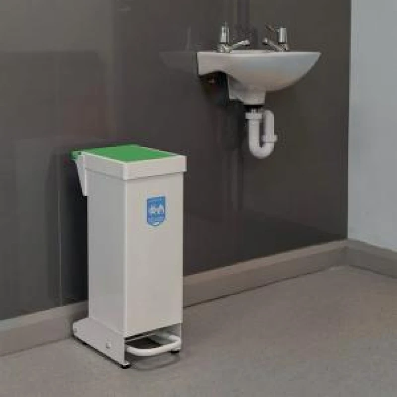 Image of Fire Retardant Steel Sackholder White Body with Green Lid 28L 410362