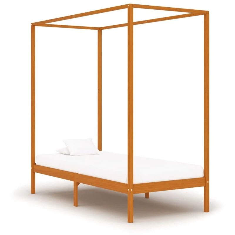 Image of vidaXL Solid Pine Wood Canopy Bed Frame Honey Brown 90x200cm Bedroom Furniture