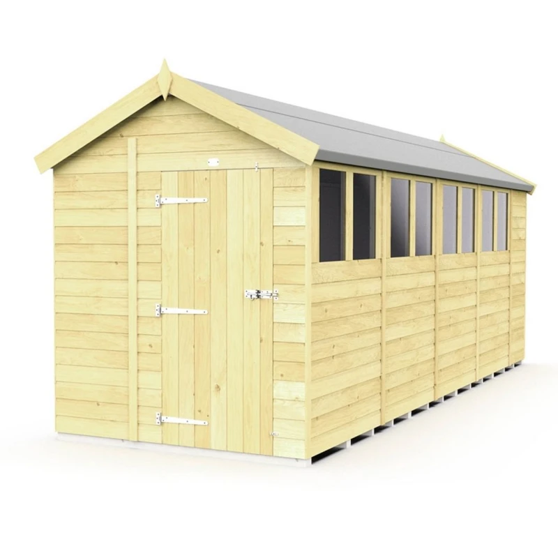 Image of Buttercup Farm 7 x 18 Feet Apex Shed - Single Door W/ Windows - L533 x W214 x H217cm in Brown Brown Unisex