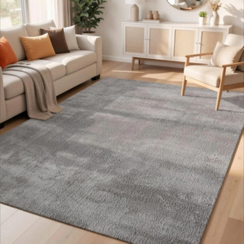 Image of Comfy Washable Low Pile Living Room Area Rug - Anti Slip Felt Backing Dark Grey 80Cm X 120Cm