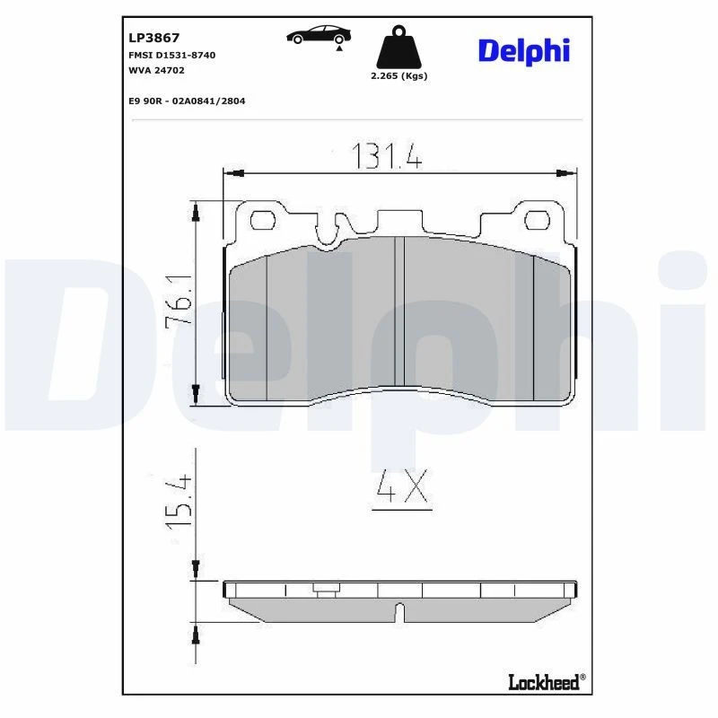 Image of DELPHI Brake pad set DELPHI LP3867
