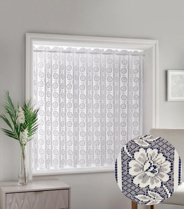 Image of Tyrone Textiles White Floral Textured Voile Louvre Vertical Pleated Window Blind Panel - 72" X 36"