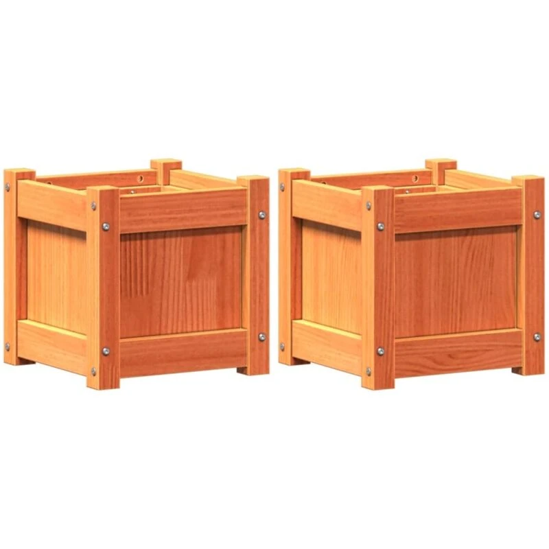 Image of vidaXL Garden Planters 2pcs Wax Brown Solid Wood Pine, Brown 837399