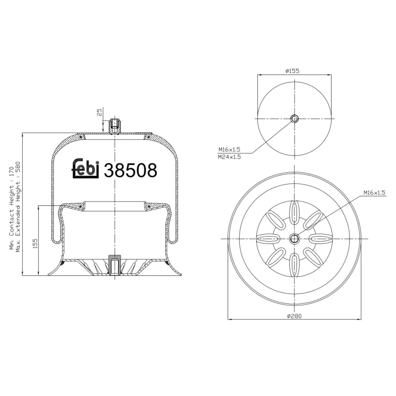 Image of FEBI BILSTEIN 38508 Boot, air suspension Front Axle Right Boot,air suspension (324)
