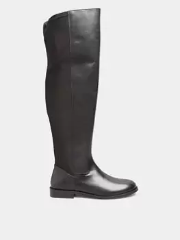 image of Long Tall Sally Stretch Over The Knee Leather Boots, Black, Size 10, Women