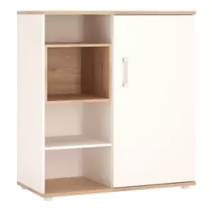 image of 4Kids Low Cabinet With Shelves (sliding Door) In Light Oak And White High Gloss (Opalino Handles)