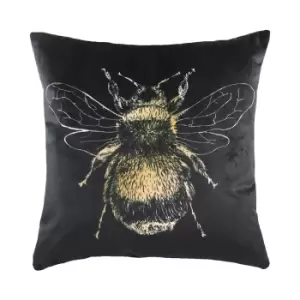 Image of Gold Bee Velvet Cushion Black / 43 x 43cm / Polyester Filled