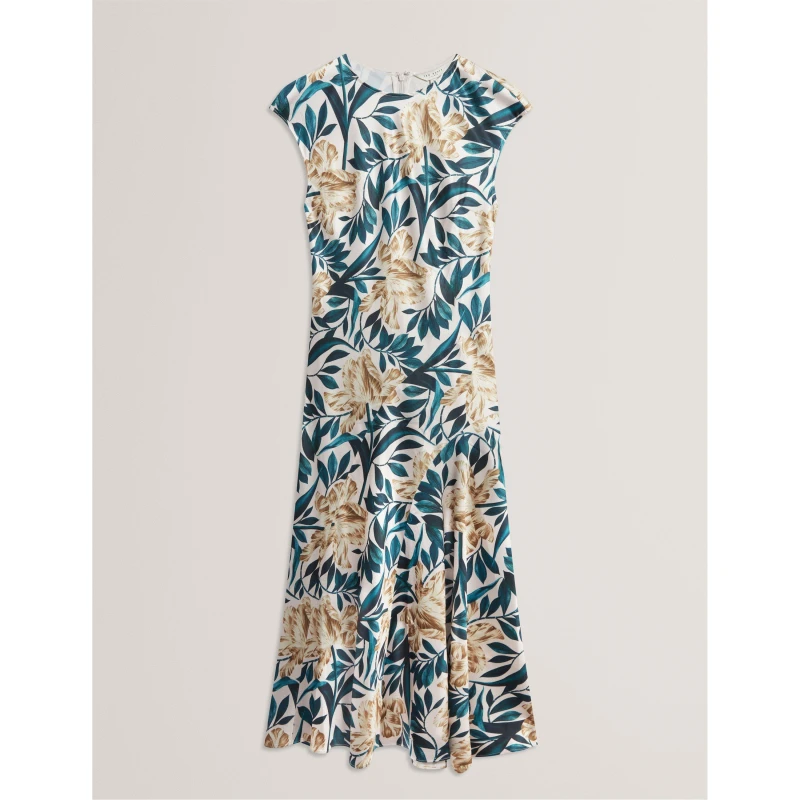 Image of Ted Baker Womens Print Sleeveless Tea Dress Cream female 8 (XS)