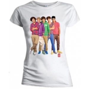 Image of One Direction Group Standing Colour Skinny Wht TS: Medium