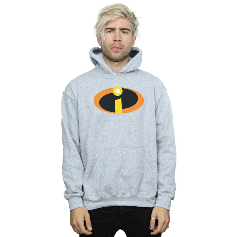 Image of Disney Men The Incredibles Costume Logo Hoodie in Grey Size: large Grey L Male 5057955898508