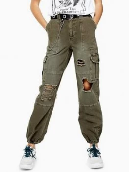Image of Topshop Ripped Remi Utility Trouser - Khaki