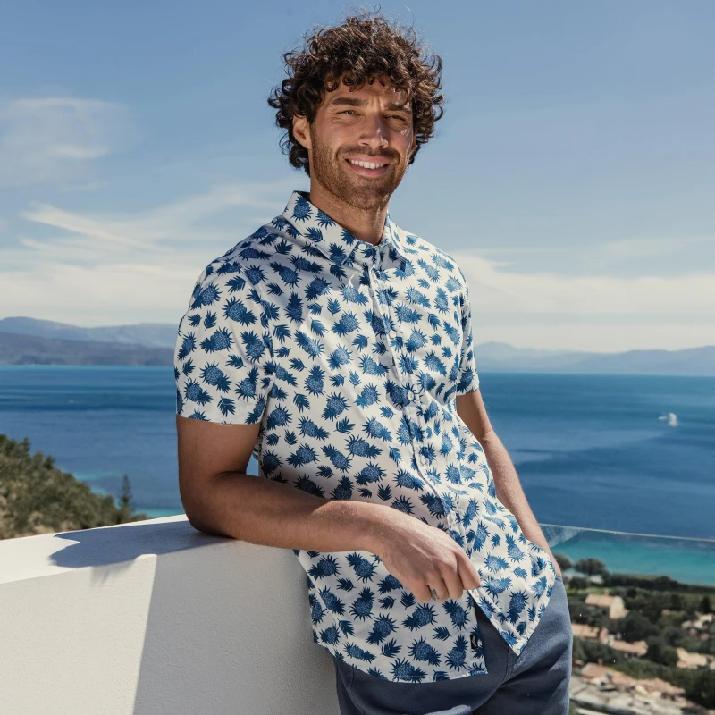 Image of Threadbare 'Jaxx' Short Sleeve Pineapple Print Cotton Shirt Off White