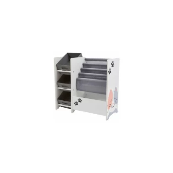 Image of Liberty House Toys - Kids Cat and Dog Storage Display Bookcase Unit w/ Boxes Shelves Toys Clothes White and Grey - White and Grey