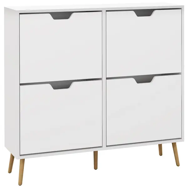Image of HOMCOM Shoe Storage Cabinet with 4 Flip Drawers for 16 Pairs of Shoes White