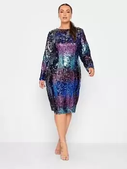 Image of Yours Sequin Ombre Shift Dress, Green, Size 16, Women