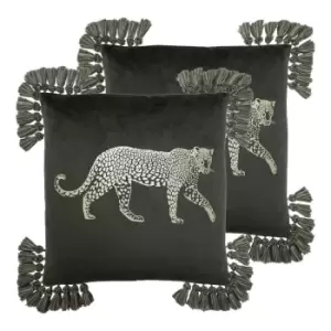 Image of Paoletti Roscoe Twin Pack Polyester Filled Cushions Grey