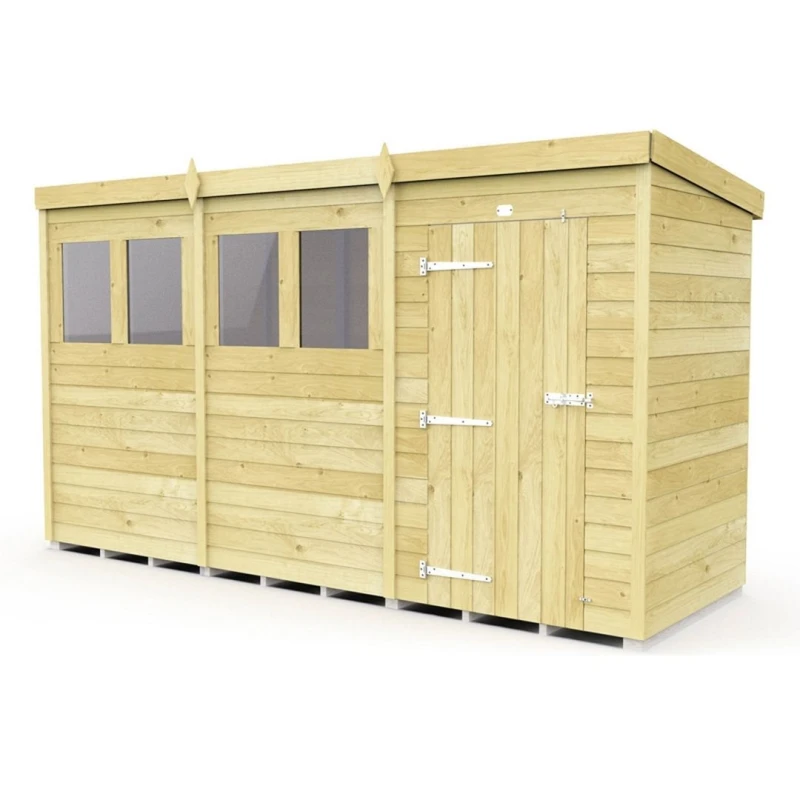 Image of Buttercup Farm 12 x 4 Feet Pent Security Shed - Double Door - L118 x W358 x H201cm in Brown Brown Unisex