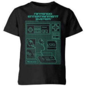 Image of Nintendo NES Controller Blueprint Kid's T-Shirt - Black - 11-12 Years