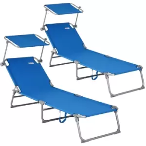 Sun Lounger Hawaii 2Pcs Set Blue Aluminium with Canopy