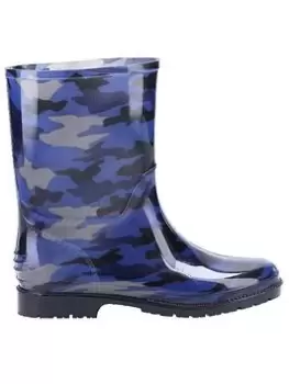 image of Cotswold Navy Camo Wellington Boots, Navy, Size 10 Younger