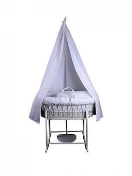 Image of Clair De Lune 6 Piece Waffle Moses Basket Starter Set - White Wicker, Grey