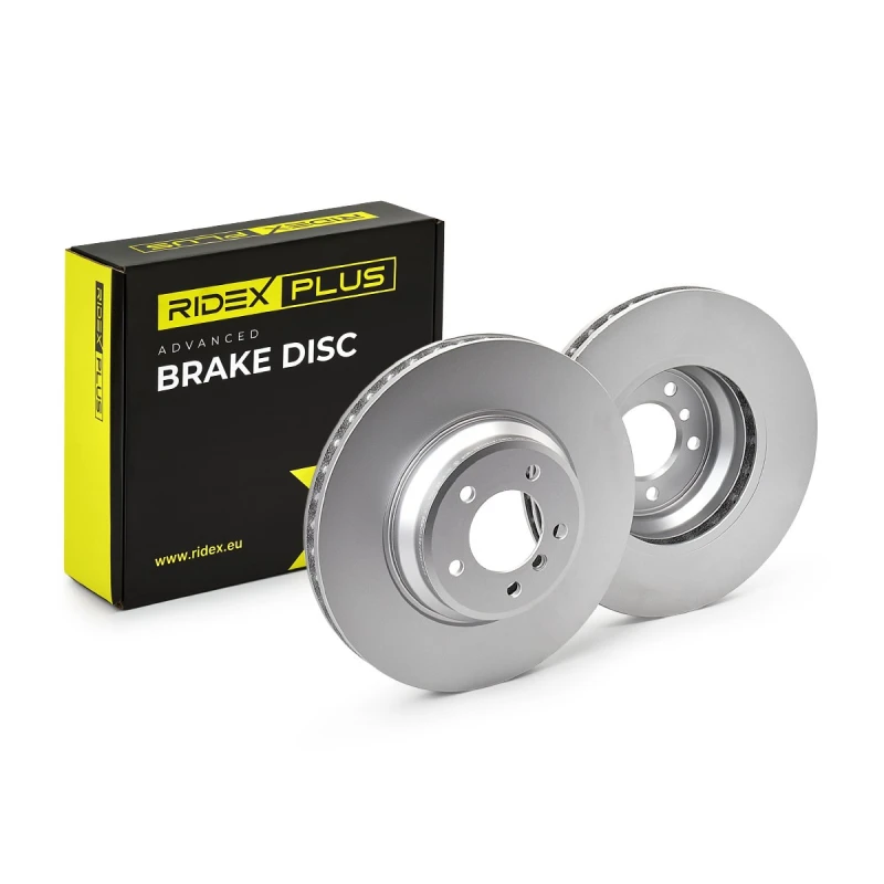 Image of RIDEX PLUS 82B0366P Brake disc Front Axle, Vented, Grey Cast Iron, Coated, High-carbon, with bolts/screws Grey Cast Iron Brake Disc (82)