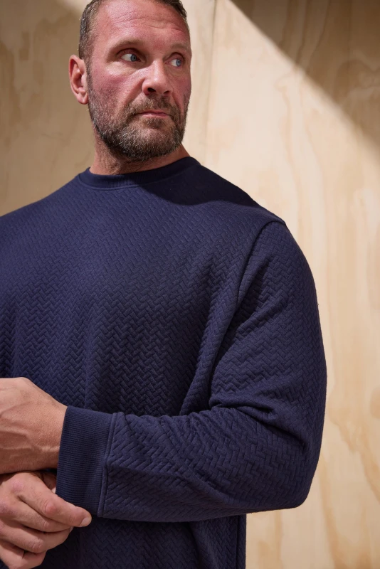 Image of BadRhino BadRhino Men Chevron Quilted Crew Neck Sweatshirt in Dark Blue Size: 5-6X-Large Dark Blue 5-6XL Male 5063111743490