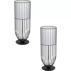 Image of 2 PACK Table Desk Lamp Black Wire Frame Partial White Fabric Shade E27 1x60W