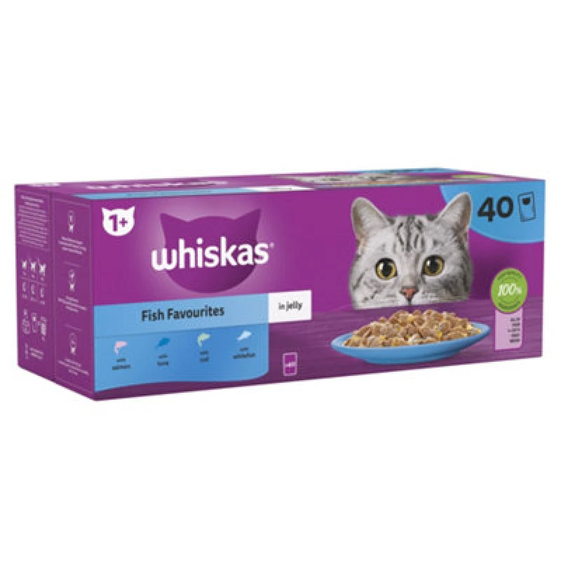 Image of Whiskas 1+ Pouches Poultry Feasts In Jelly Cat Food 40 X 85G