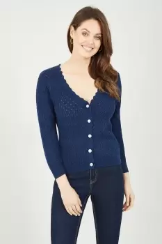 image of Navy Pointelle Stitch Cardigan