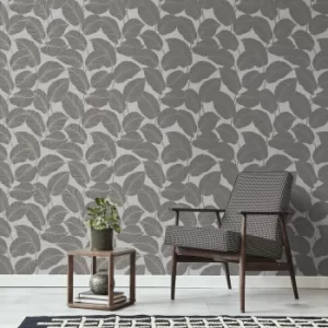 Image of Larson Leaf Charcoal Wallpaper Charcoal