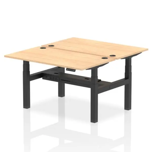 Image of Air Air Back-to-Back 1400 x 800mm Height Adjustable 2 Person Bench Desk Maple Top with Cable Ports Black Frame HASCP2P14800MPEB
