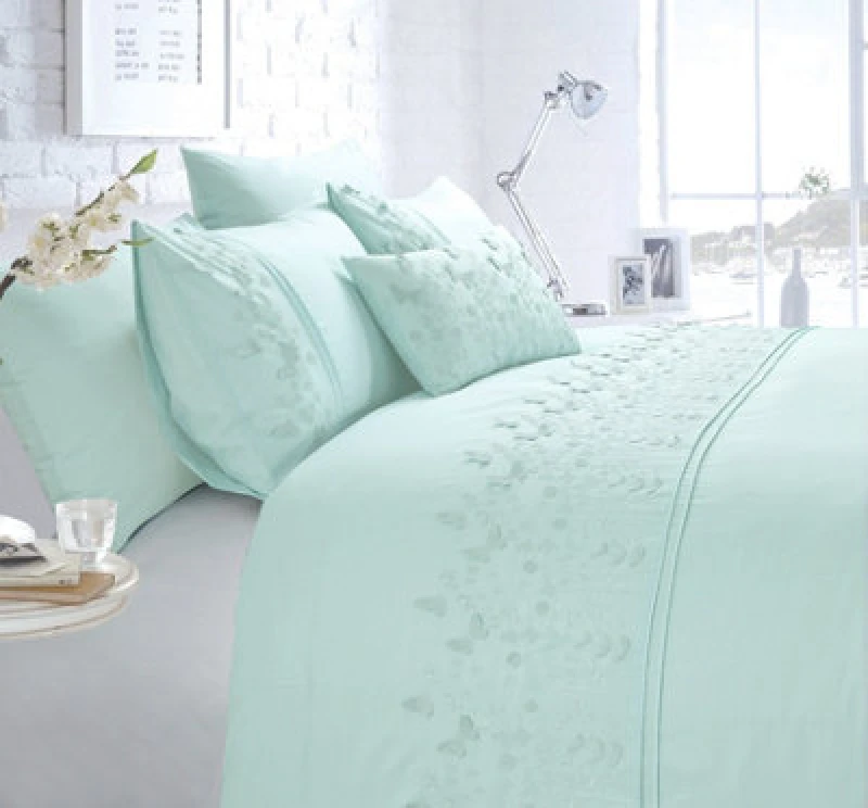 Image of Rapport Home Papillon Cotton Duvet Set with Pillowcase Duck Egg Blue