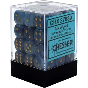 image of Chessex 12mm d6 Dice Block: Phantom Teal/gold