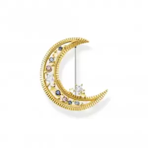 image of Sterling Silver Gold Plated Multicoloured Stones Crescent Moon Brooch X0283-959-7