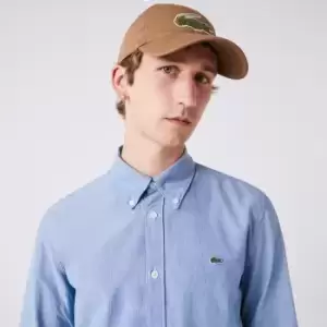 Image of Lacoste Mens Slim Fit Cotton Chambray Shirt Size 15 Blue