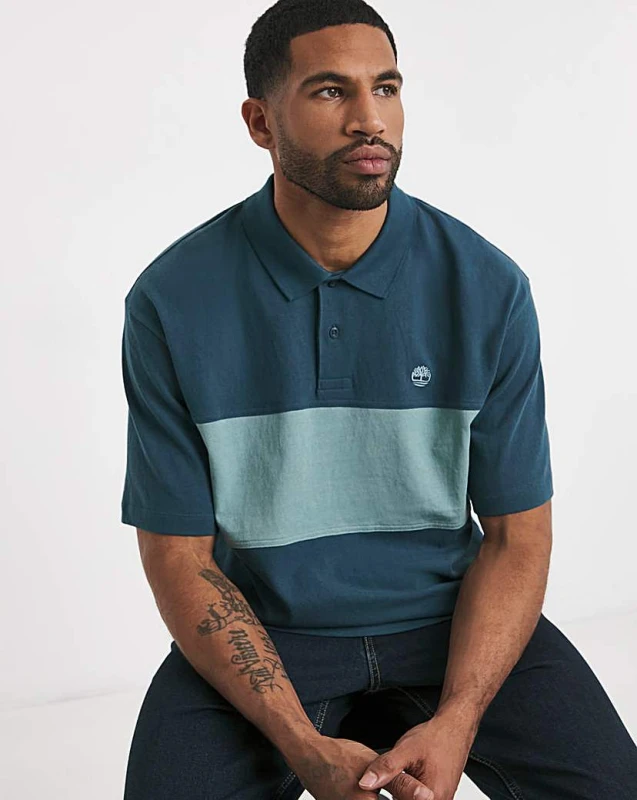 Image of Timberland Timberland Colourblock Rugby Polo - Blue Dark Denim - Timberland - Size: L Dark Denim Male L LP04003