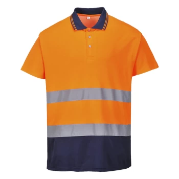 Image of Portwest Mens Class 2 Hi Vis Cotton Comfort Polo Shirt Orange / Navy 3XL