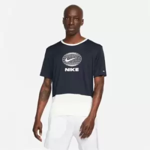 Image of Nike Dri-FIT Heritage Mens Short-Sleeve Running Top - Blue