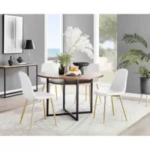 Image of Furniture Box Adley Brown Wood Storage Dining Table and 4 White Corona Gold Leg Chairs